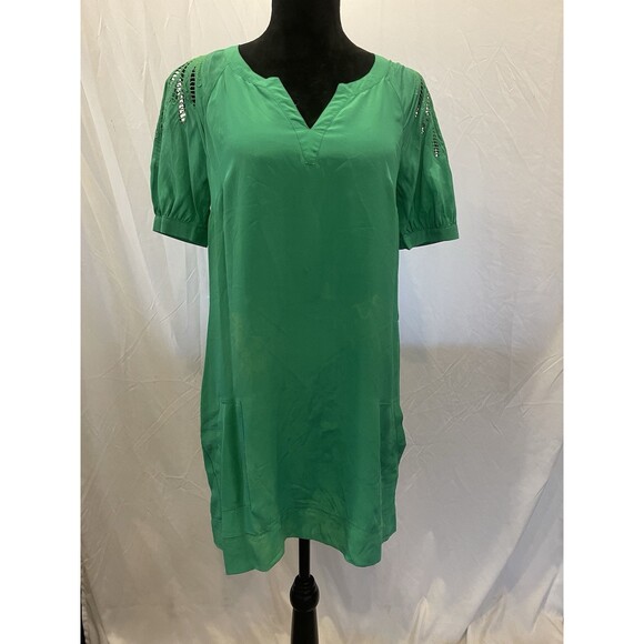 Ladies Green XXI Silk Dress Beach Resort wear Tunic Style Coastal Embroidery SM - Picture 1 of 6